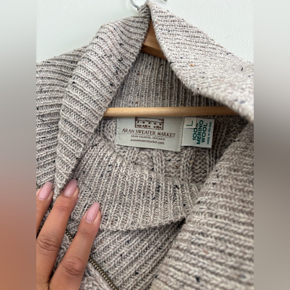 Gray Wool Aran Sweater - made in Ireland